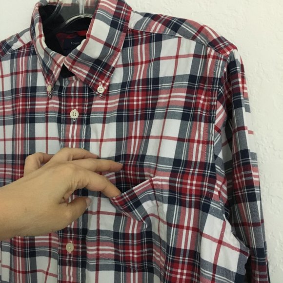 TOMMY HILFIGER Mens S/P Patched Elbow Plaid Button Down Shirt Thick Cotton - Picture 6 of 14